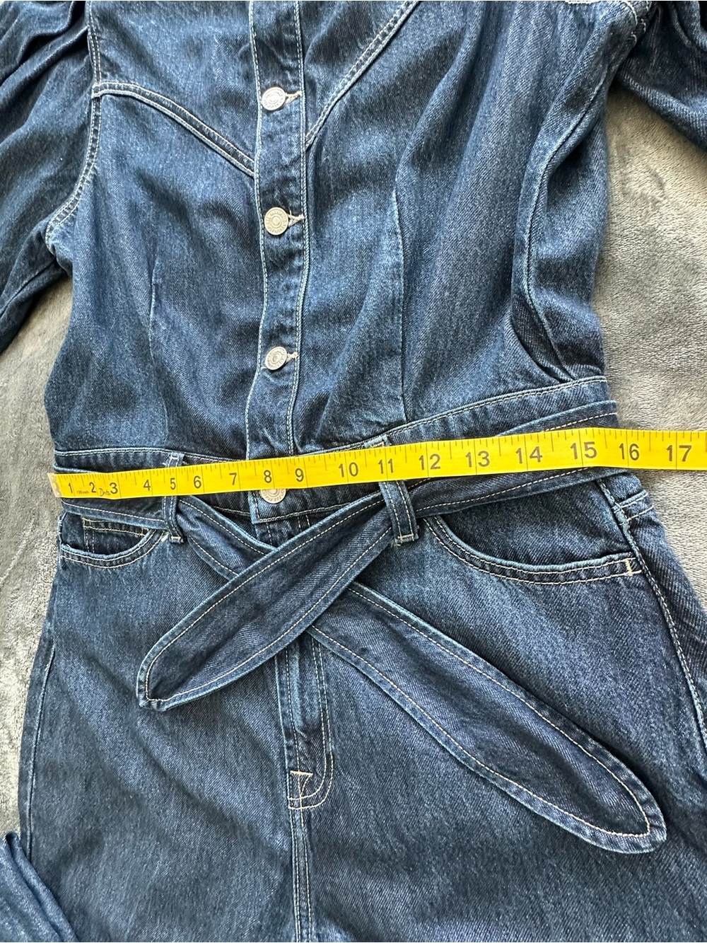 7 For All Mankind Women’s Denim Jumpsuit Large Dark Wash Wide Leg Belted - Picture 11 of 16